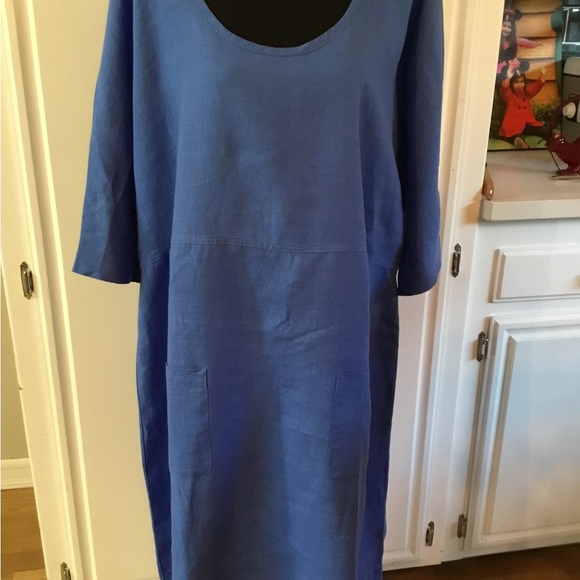 NWOT Flax Blue linen dress L - Picture 2 of 7